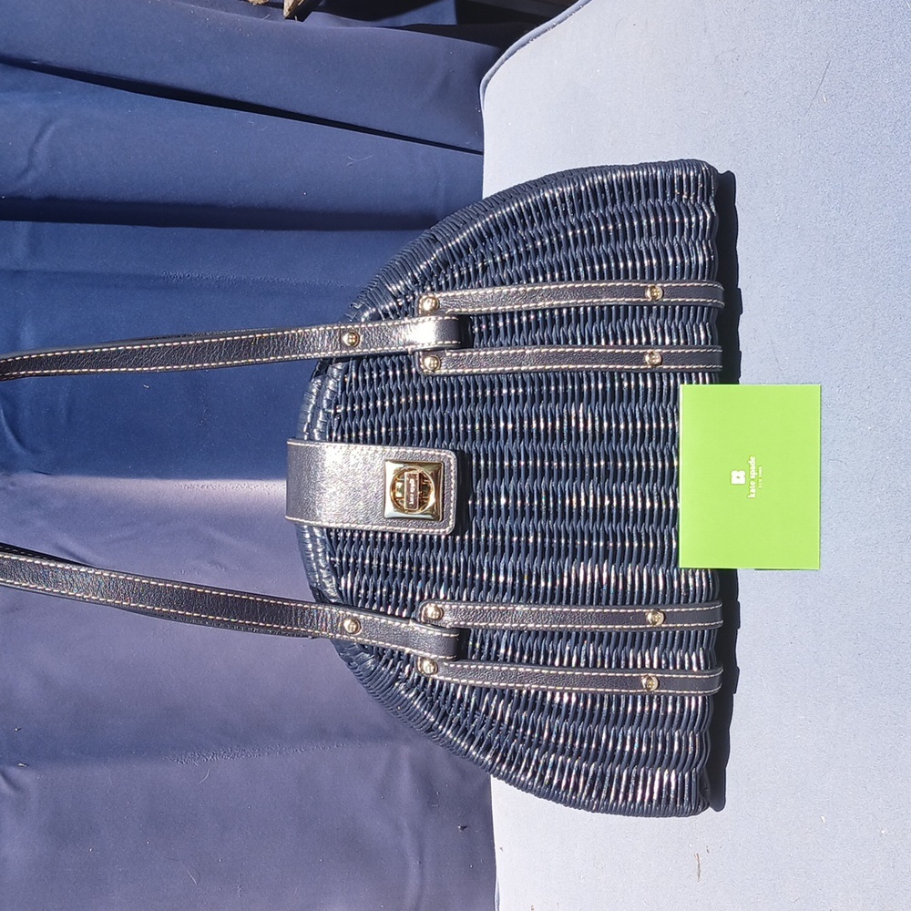 💙 Kate Spade Roslyn Blue Wicker Leather Floral Handbag Satchel Cottagecore - Picture 9 of 11